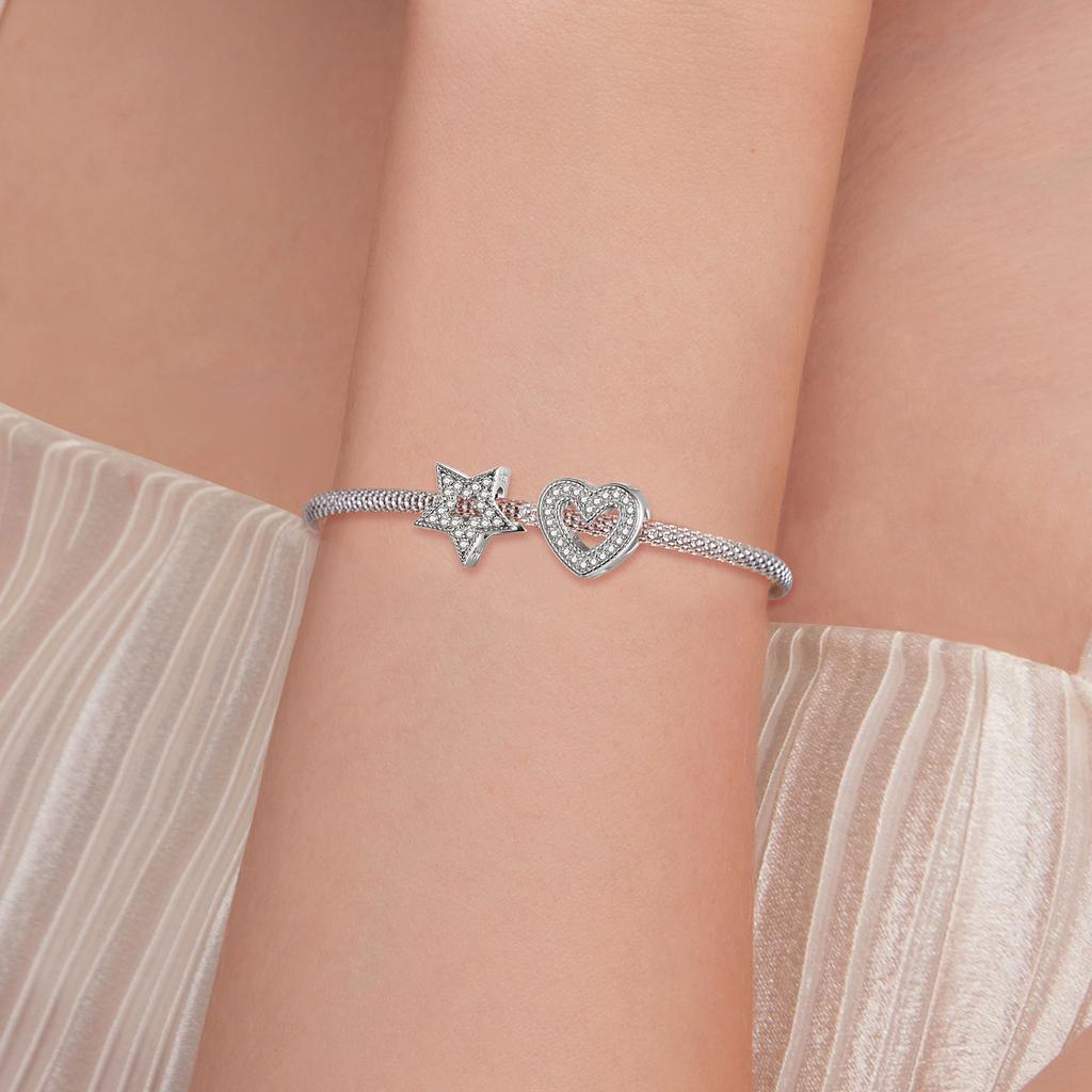 BAMOER 925 Silver Clear 5A Crystal Collection Family Heart Cross Charm Beads fit for Charm Bracelet & Necklace Pendant