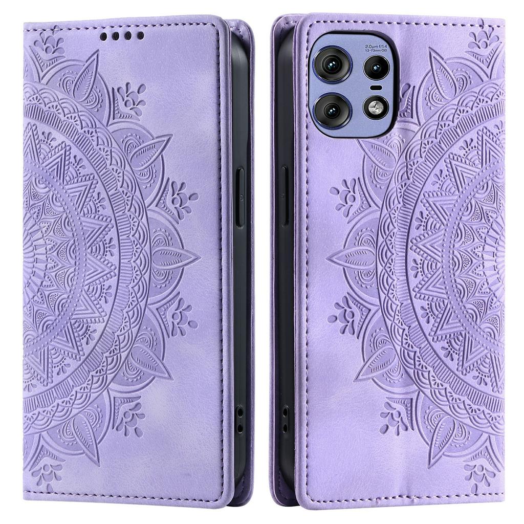For Motorola Edge 50 Pro 5G Case Imprinted Mandala Leather Magnetic Closure Phone Cover