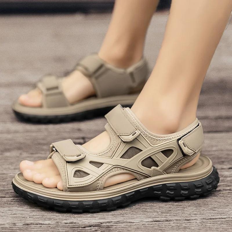 Fashion Sandals for Men Brand Summer Genuine Leather Men Slippers Gladiator Men Beach Sandals Soft Comfortable Outdoors Wading Shoes