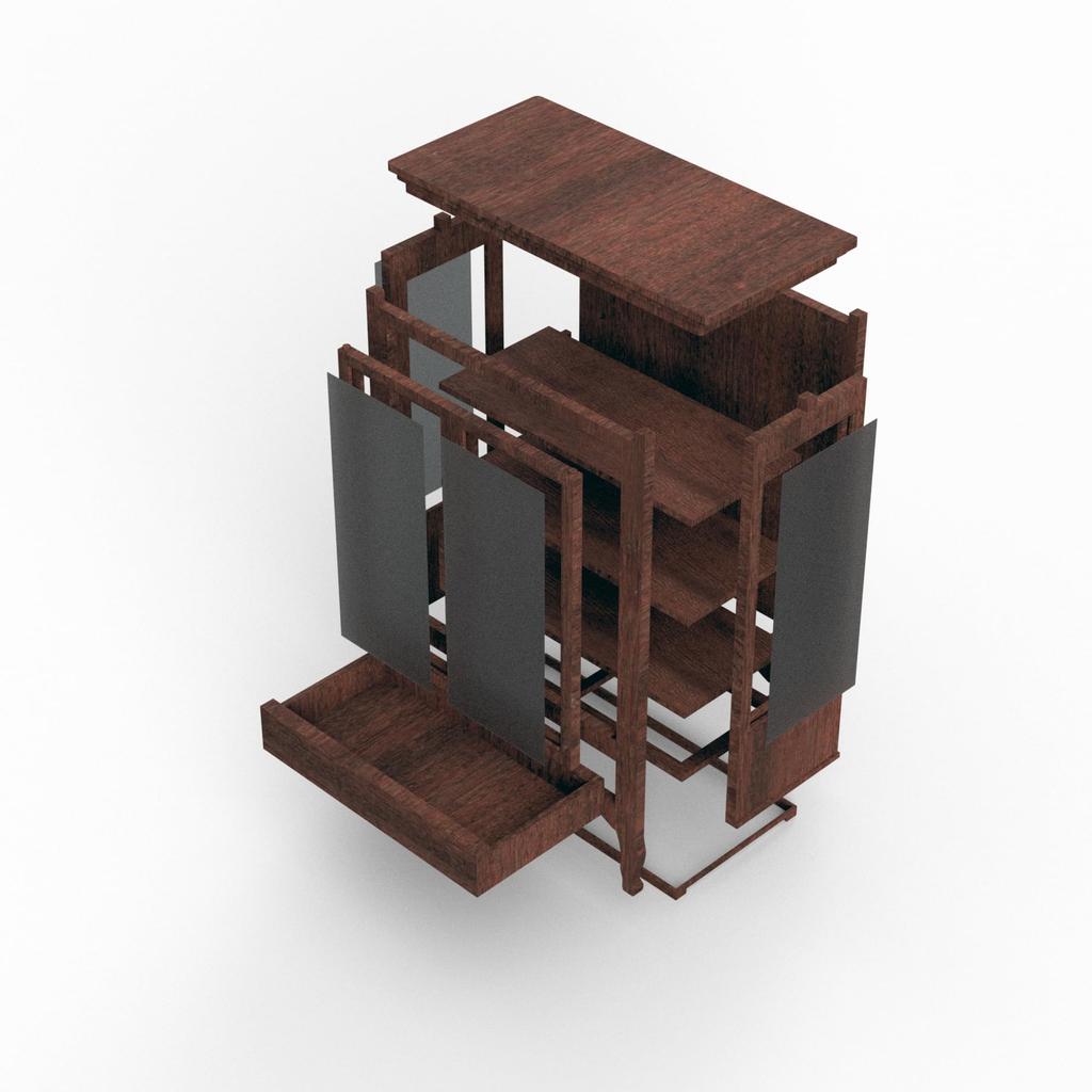 Miniature Glass Cabinet with Celebration Brown PLA 3D Handmade Handmade Wooden Furniture Lettering, Design, Sculpture, 1/6 Scale, Dollhouse, Blythe,