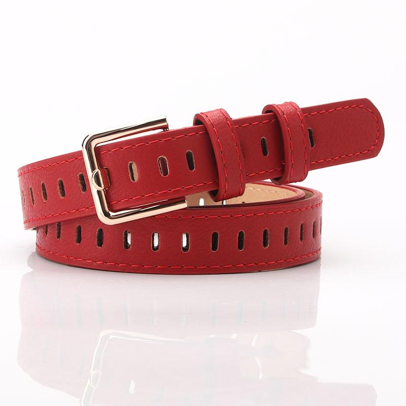 New trendy women s belt Korean hollowed out without punching, imitation leather belt versatile girls  dress decorative thin belt красный