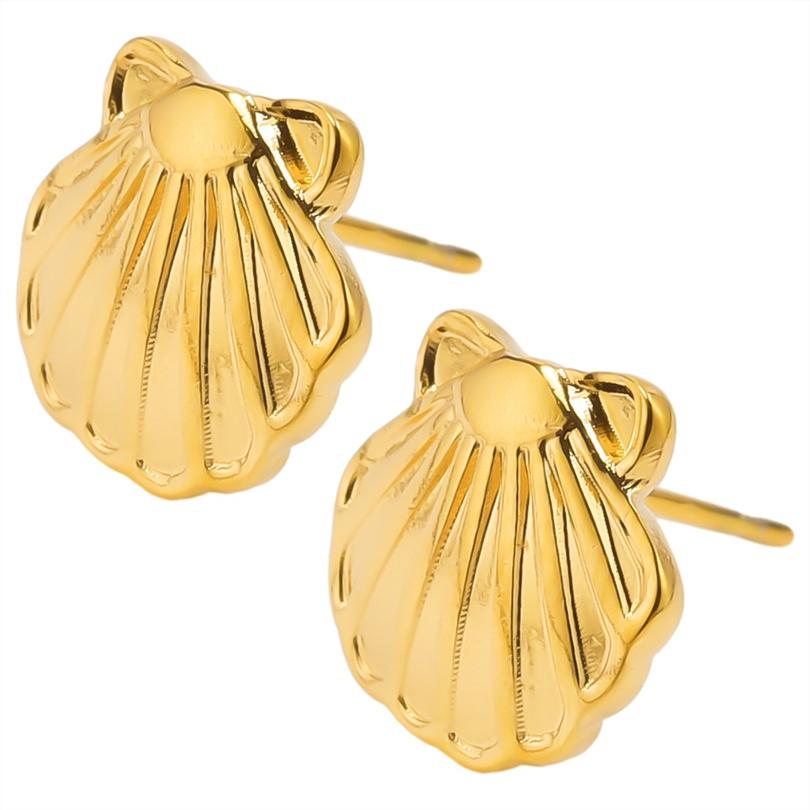 Never Fade Gold Color Earrings With Earplug Round Heart Shell Fashion Jewelry Stainless Steel Earrings For Women Men Accessories