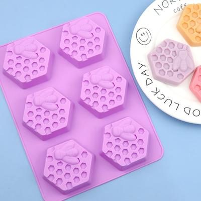 3D χειροποίητο καλούπι σιλικόνης σαπουνιού 6 τεμαχίων φόρμα σε σχήμα μέλισσας Κυψελοειδή φόρμα κέικ Diy