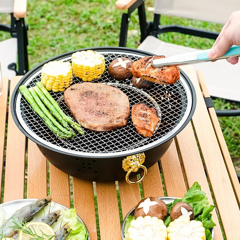 Portable Outdoor Stainless Steel Split Oven, Charcoal Barbecue Grills, Household Windproof Frying Oven, Baking Tray, Cast Alumin