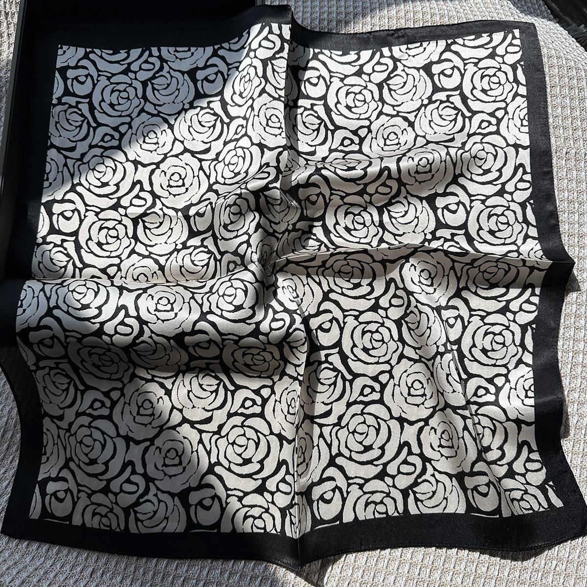Beige rose print silk scarf women s autumn and winter 100% mulberry silk 53cm small square scarf temperament neck scarf 53*53cm