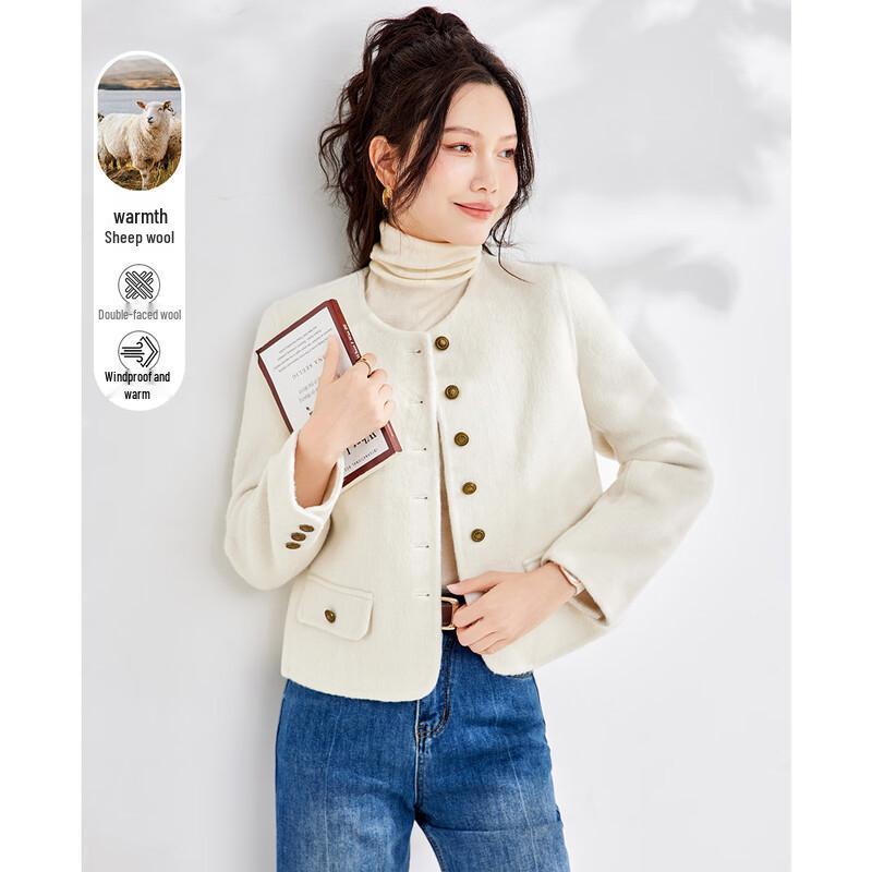 

TERRE BLEUE 2025 Women s Lamb Wool Blend Short Single-Breasted Coat M