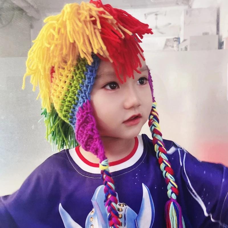 Halloween Funny Hat Roman Knight Hat Rainbow Striped Beanie Knit Beanie Earflap Hooded Rainbow Novelty Hat