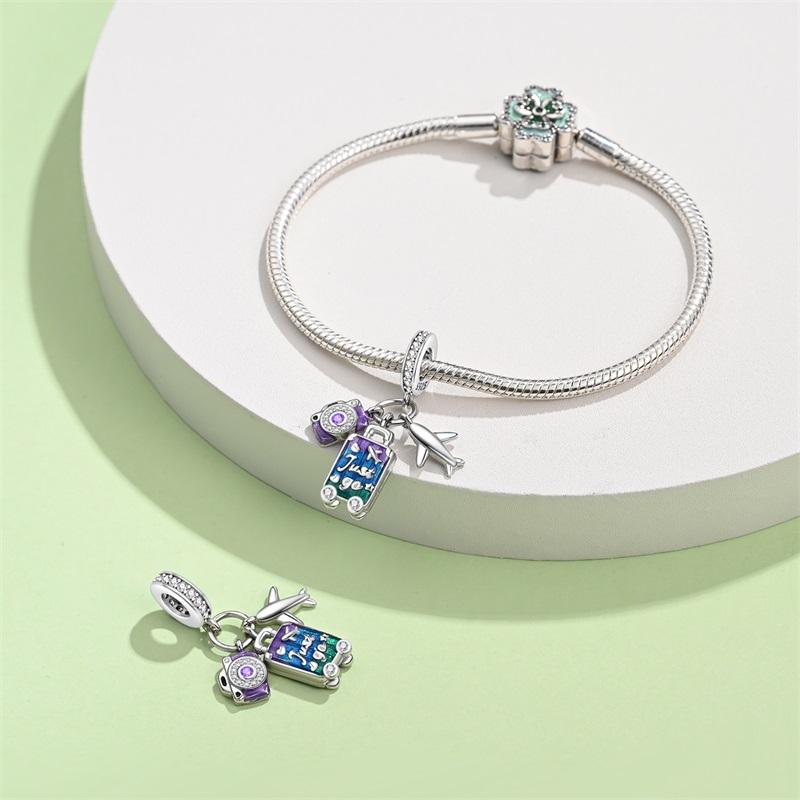 Copper Fashion Colorful Travel Luggage Charms Beads Fit Original Bracelets Diy Anniversary Jewelry For Wome