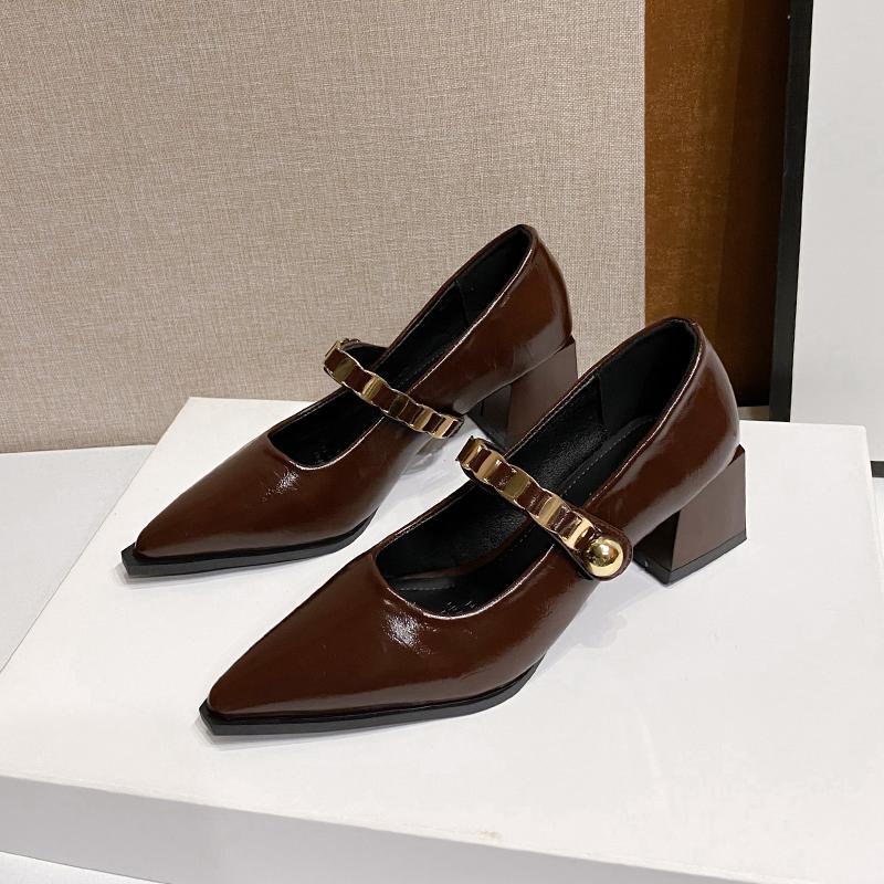 2025 Spring Style Pointed Toe Square Heel Versatile Style Single Shoes Women's Shoes Professional Buckle Dress High Heels