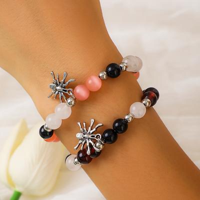 Accessories, Ethnic Style Halloween Spider Pendant Bracelet Set, Simple Agate Beaded Jewelry for Women
