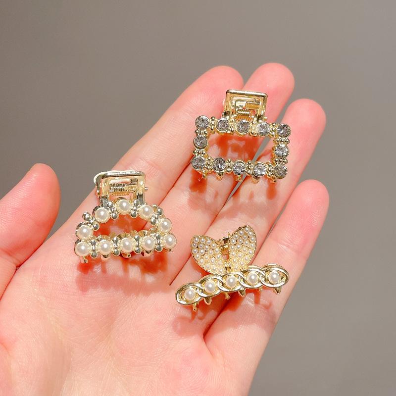 

3 шт./компл., маленькие стразы, жемчуг, геометрические металлические когти для волос для женщин и девочек, милые мини-заколки для волос, заколки, аксессуары для волос