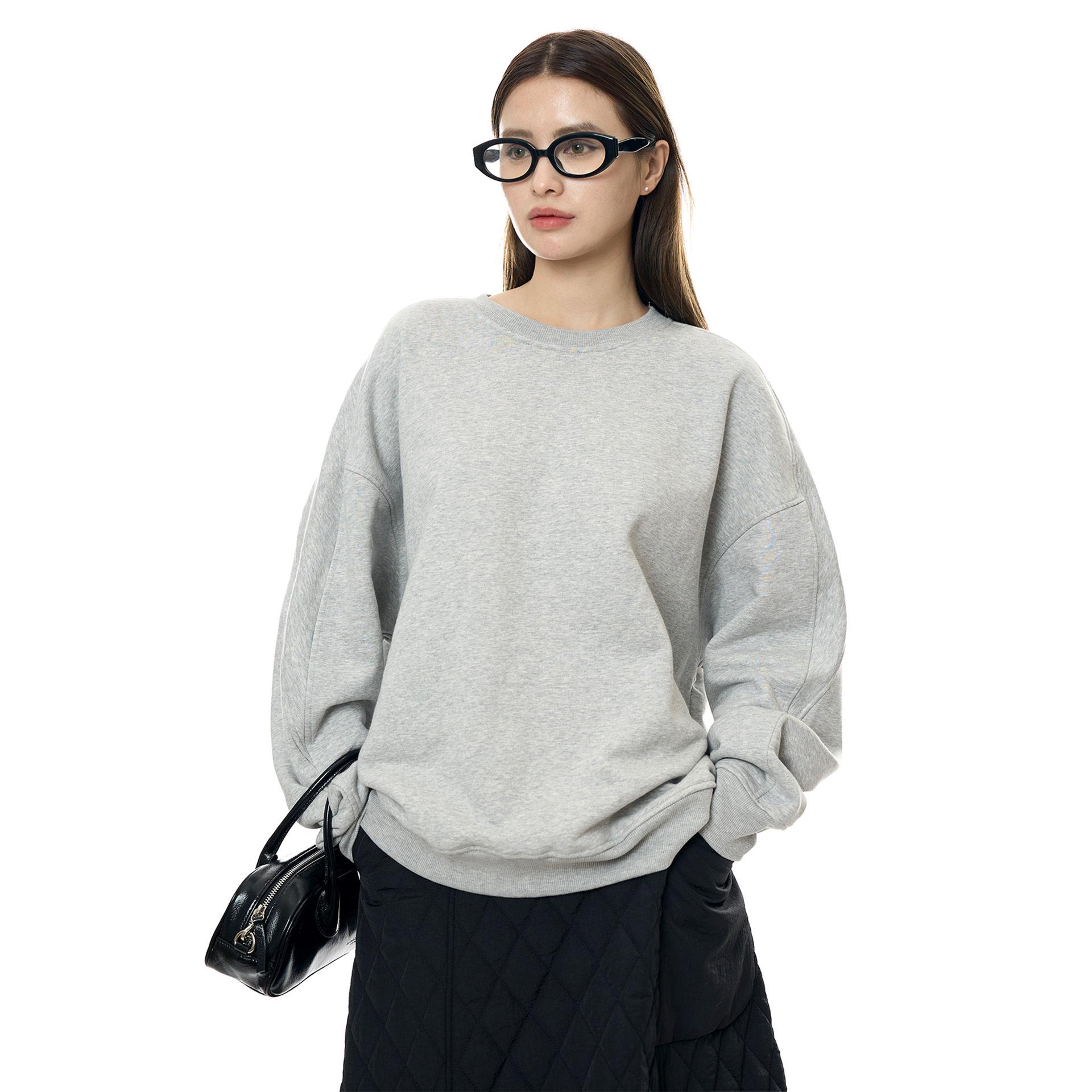 Louvre Winter Korean INS Oversize Leisure Sports Plus Velvet Warm Sweater: Приятный на ощупь женский топ свободного кроя. One Size серый