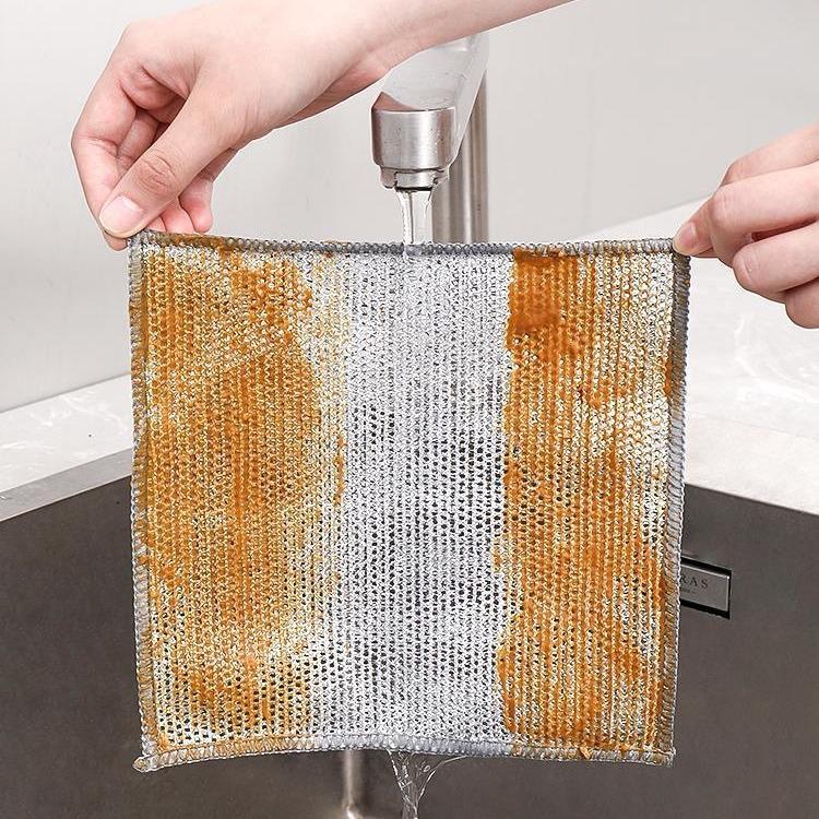 Durable Silver Thread Dishcloth: Double-Sided, Oil-Resistant, Steel Wool Cleaning Towel