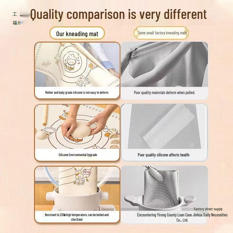 Non-Slip Food-Grade Silicone Kneading Mat and Rolling Pin Mat for Baking and Dining