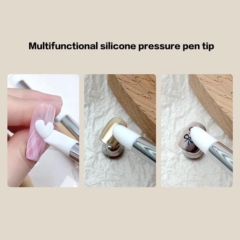 5Pcs/Set Silicone Wooden Handle Nail Art Pen Brush Uv Gel Polish Tip 3D Image Diy Dotting Polish Brushes Diy Sculpture Pen