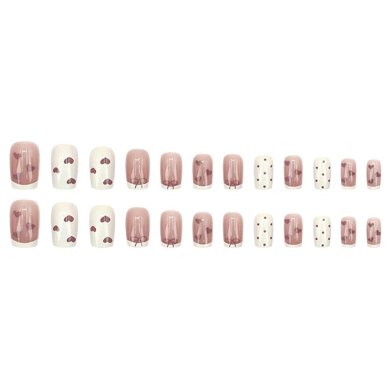 24Pcs French Love Bow Press On Nails Cute And Versatile Design False Nail For Women Girls Removable Wearable Art