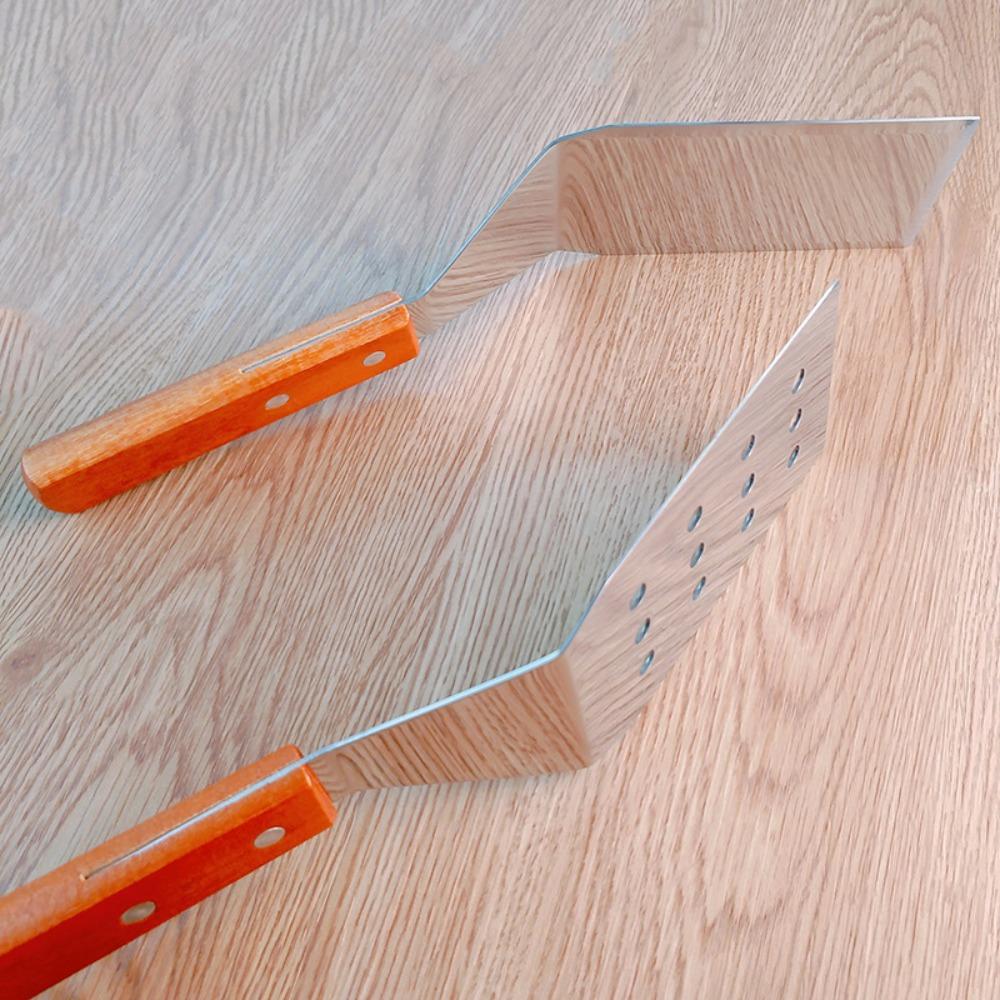 Wood Handle Pizza Shovel Stainless Steel Frying Pan Spatula Grill Scraper  Tiramisu