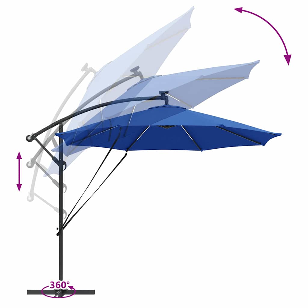 Azur Blue Solar Powered LED Strip Sun Umbrella 294 X 294 X 248 Cm
