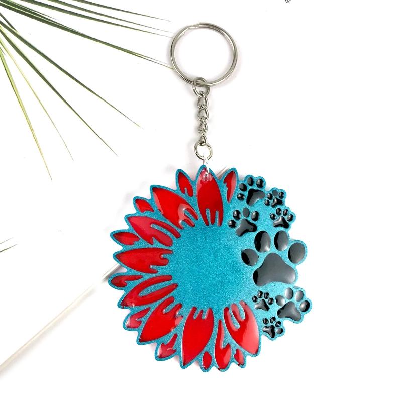 Shiny Glossy Sunflower Dog Paw Ornaments Silicone Epoxy Resin Mold DIY Keychain Pendant Jewelry for Valentine Gift Craft
