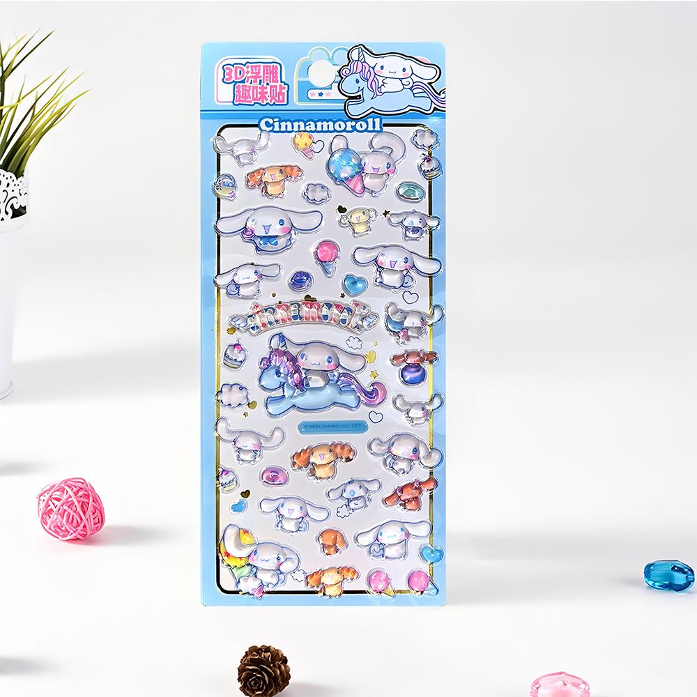 4pcs Anime Sanrio 3D Relief Stickers Aesthetic Cute Cartoon Kuromi My Melody Crystal Decals Toys Kawaii DIY Diary Laptop Phone