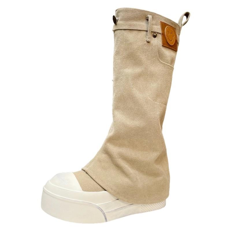 Thick-soled stacking boots, locomotive boots, women's summer and autumn 2025 new trouser boots, western cowboy cloth cover feet, short boots tide
