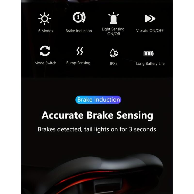 Smart-Fahrrad-Rücklicht, Auto-Start-Stop-Bremssensor LED-Ladefunktion Radfahren Smart-Fahrrad-Rücklicht