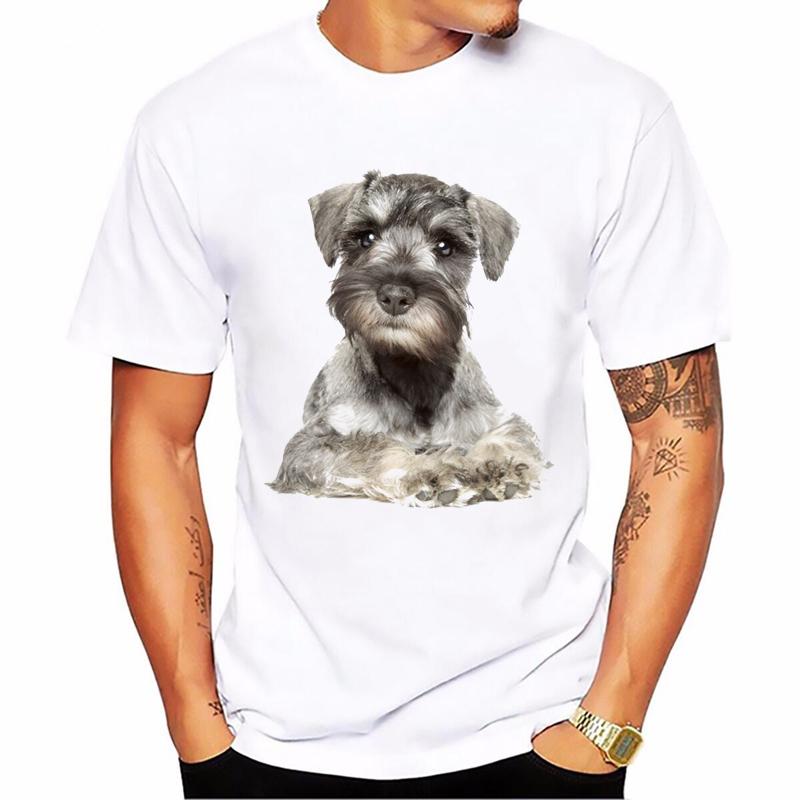 Vintage Schnauzer Animal Print Tshirt Homme Summer White Short Sleeve TShirt Funny T Shirts Dog Lover Gift Tee Summer Tops