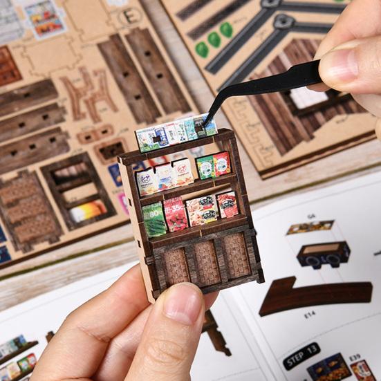 DIY Mini-Lebensmittelladen-Bausatz Mini-Puppenhaus Booknook Modellbau 3D Mini-Haus Bücherregal Dekor Geschenke für Erwachsene Familie Freunde
