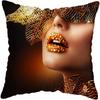 45*45CM Modern Living Room Black Gold African Lady Woman Style Look Art Deco Sofa Pillowcase Cushion Cover