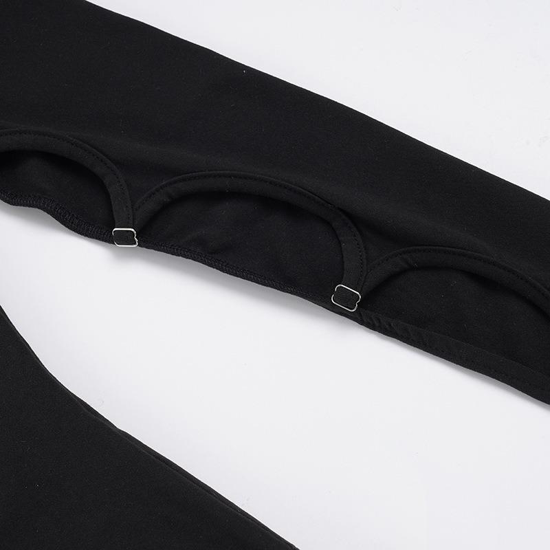 Summer New Style Hollow Design Long-sleeved T-shirt Simple Black Irregular Top for Women