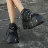 Ghete noi de gleznă pentru femei în stil punk de primăvară, cu șireturi, cu vârf rotund, cu talpă groasă, cu platformă, Botas Mujer, Adidași negri pentru bărbați
