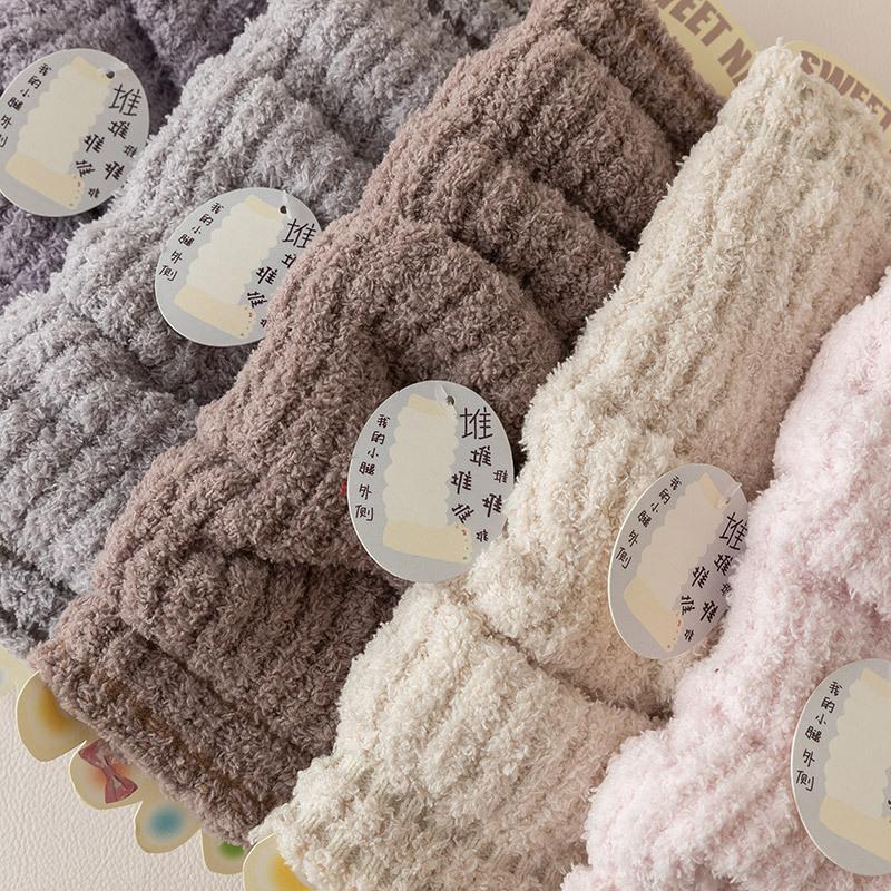Winter Thickened Socks Women'S Thermal Long Tube Knee Pads Socks Cover Japanese Harajuku Stacking Socks Coral Fleece Boots Cover Women'S Socks