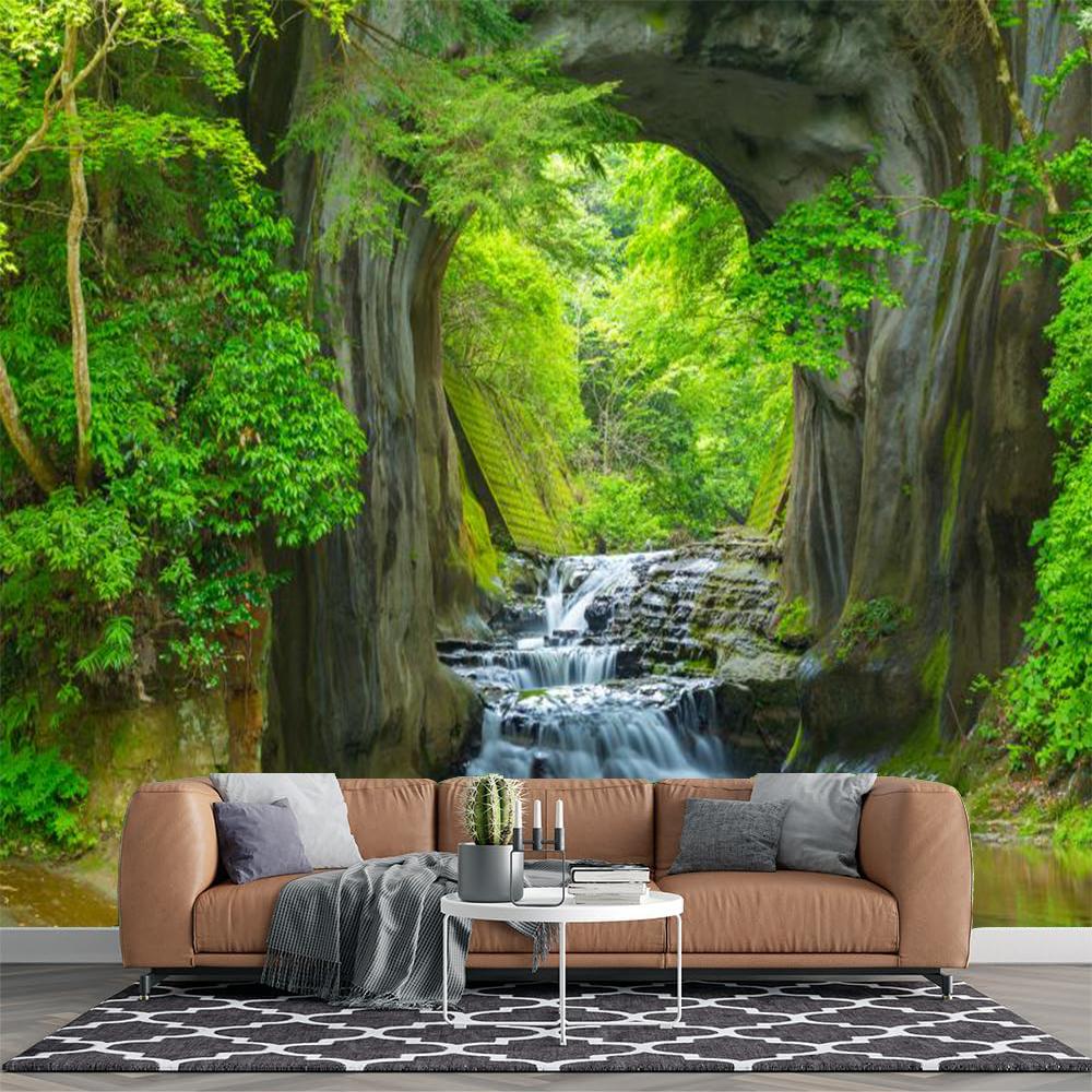 

Modern 3d Forest Waterfall Wall Mural Cave Forest Waterfall Wallpaper Home Decor 200 cm(W) x 140 cm(H)