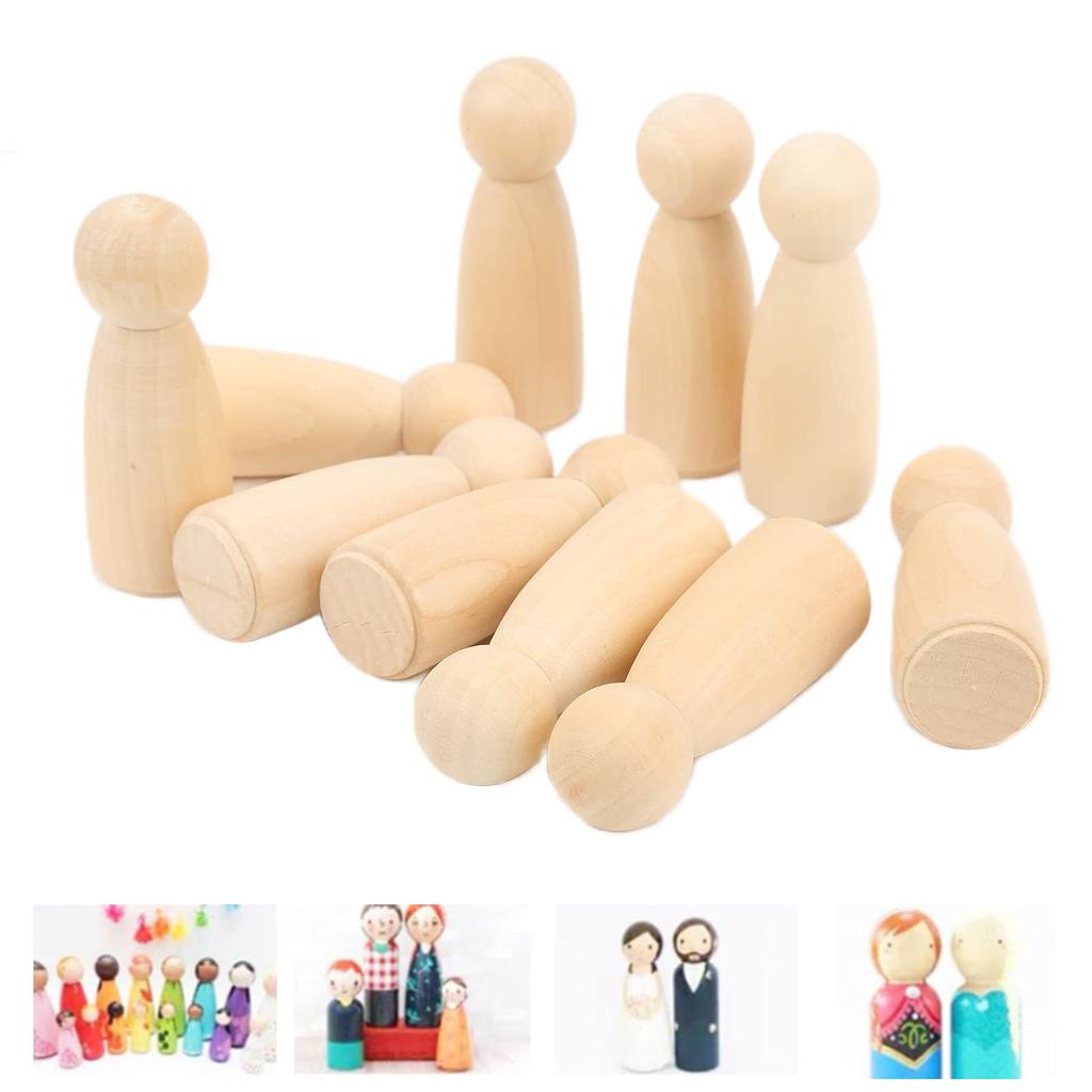 10 Peg Dolls, Unfinished Pegs, Handmade, Paintable, Dyeable, Decorable, Art Projects (65mm Female), Christmas, Halloween Gift
