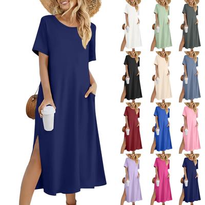 Ladies Fashion Summer Solid Color Dress Casual Beach Dress Dress Slim Holiday Dress