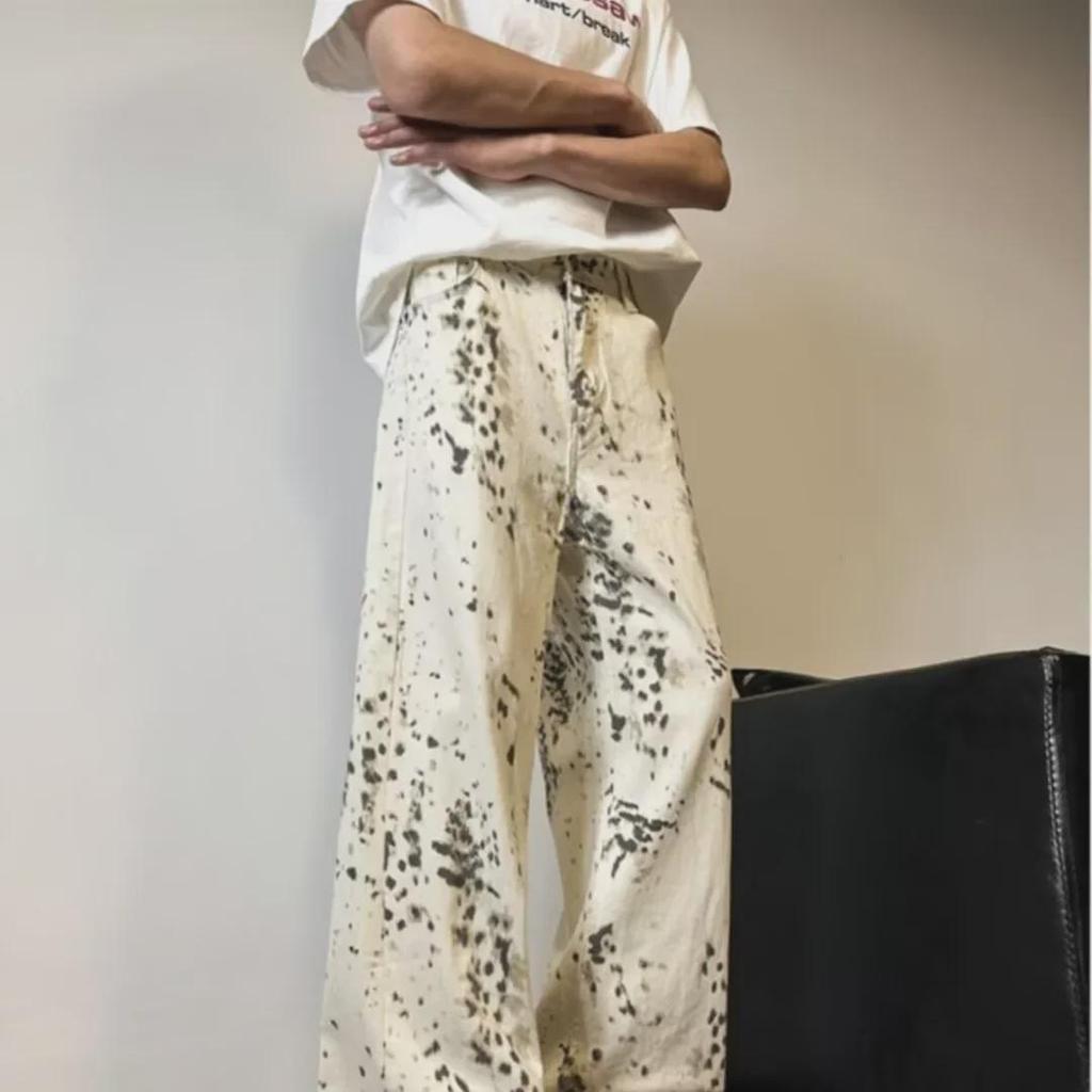 Unisex High-Waisted Retro Leopard Wide-Leg Jeans - Spring/Autumn Casual