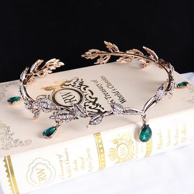 Vintage Schwarz Smaragdgrün Feenkrone Tiara Kristall Blatt Elfen Tiara Stirnband Haarschmuck für Frauen Kostüm Hochzeit