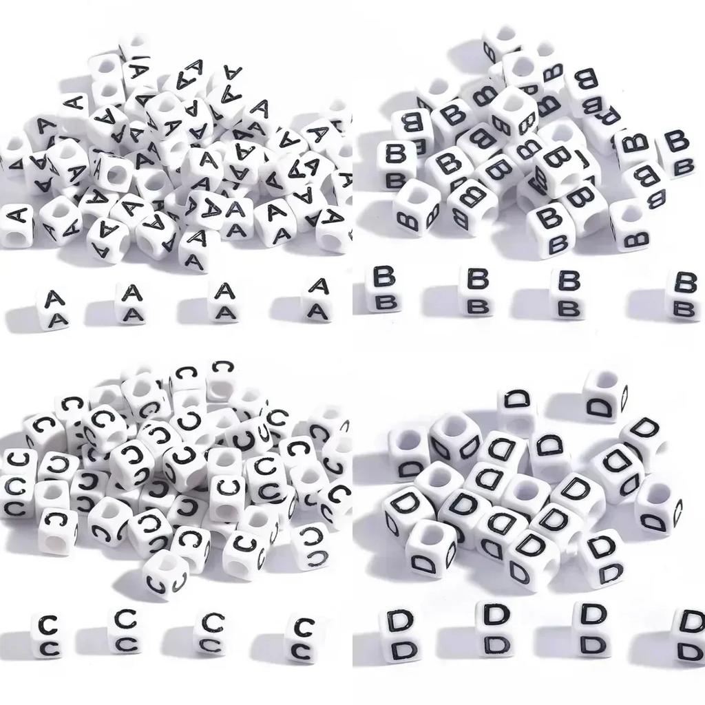100-500pcs Acrylic A-Z Letter Bead White Square Cube Alphabet Bead for Jewelry Making Diy Bracelet Necklace Earrings Accessories