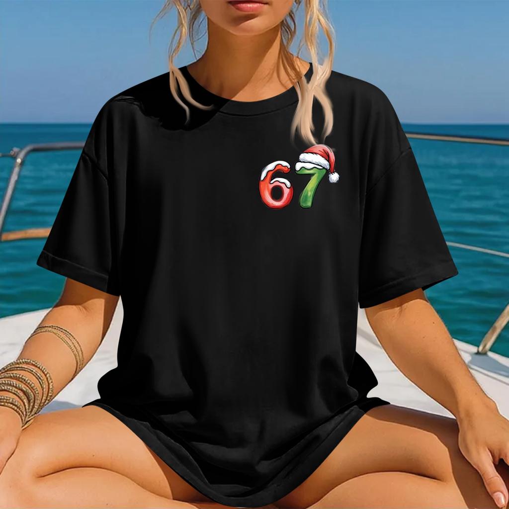 Camiseta de manga corta con cuello redondo y estampado de moda para mujer