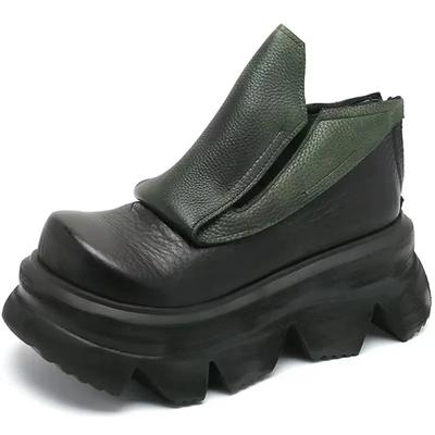 Moda Outono e Inverno 2024 Botas de Cano Curto Muffin Solado Grosso Retrô Moda Conforto Aumento Antiderrapante Zíper Traseiro Sapatos Individuais Femininos