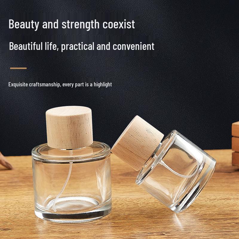 30ml High-End Glass Perfume Bottle with Wood Grain Snap-on Lid - Empty Refillable Fine Mist Dispenser