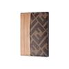 FENDI Classic Double F Logo Contrast-Striped Calfskin Card Holder for Men in Brown