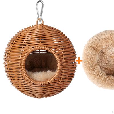 Hanging Imitation Rattan Bird Nest Hammock Home Decor Gift Hand Woven Parrot House with Cushion for
