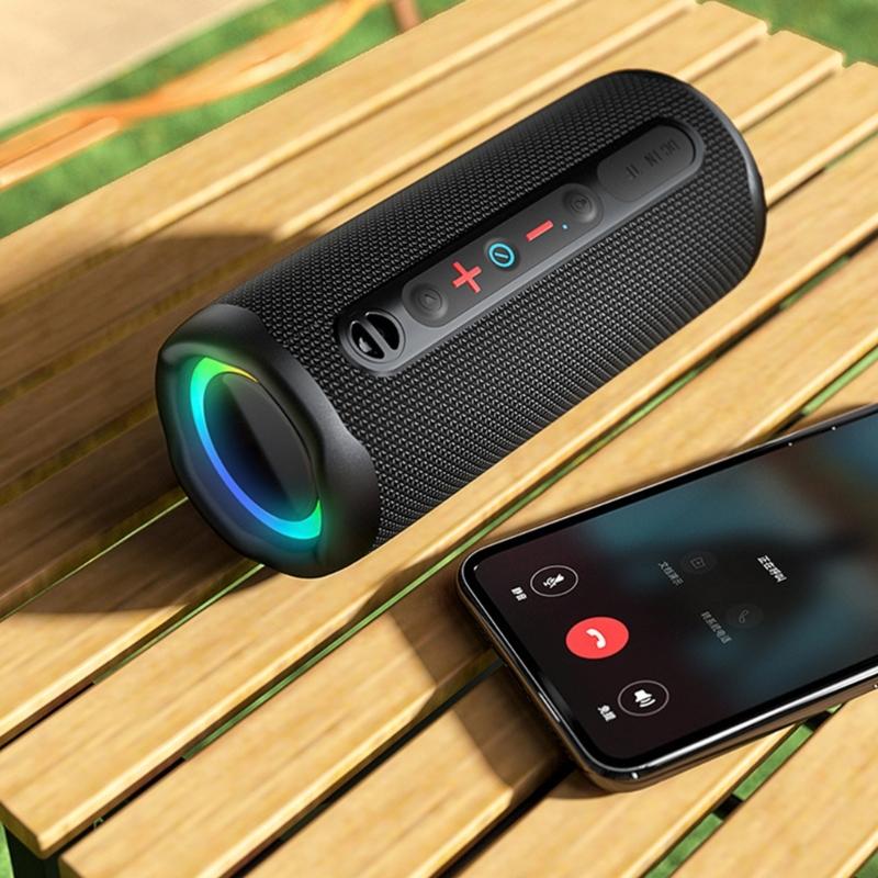 Outdoor Waterproof BT5.3 Speaker 16W Sound IPX5 Dustproof Wireless Speaker with Colorful Lights for Camping Cycling