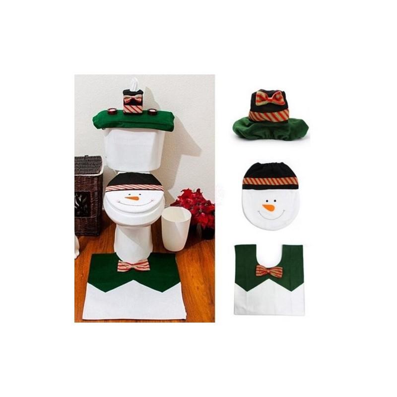 

Festive 3 Pieces Set Christmas Bathroom Decoration With Santa Toilet Seat Cover