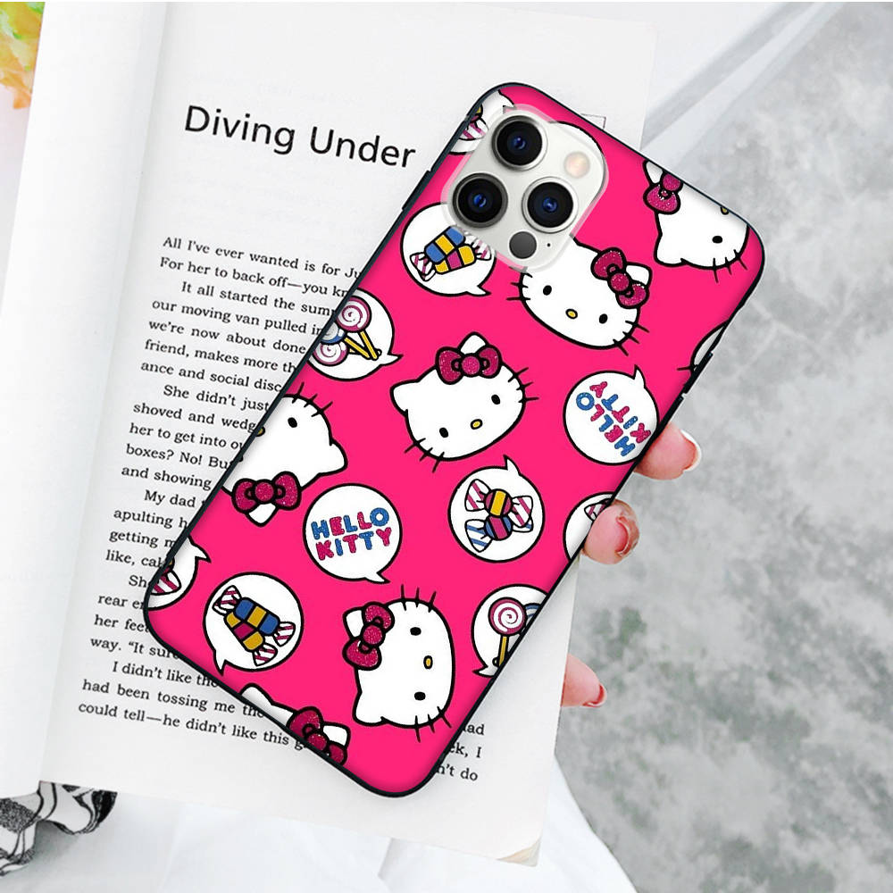 JZ3 Love Hello Kitty Black Sofe Case for OPPO Reno 8 6 5 4 Pro Plus Find X3 A17 A3 A31 A38 A40 A53 A54 A55 A74 A76 A78 A77 A80 A94 A95 A96 Lite