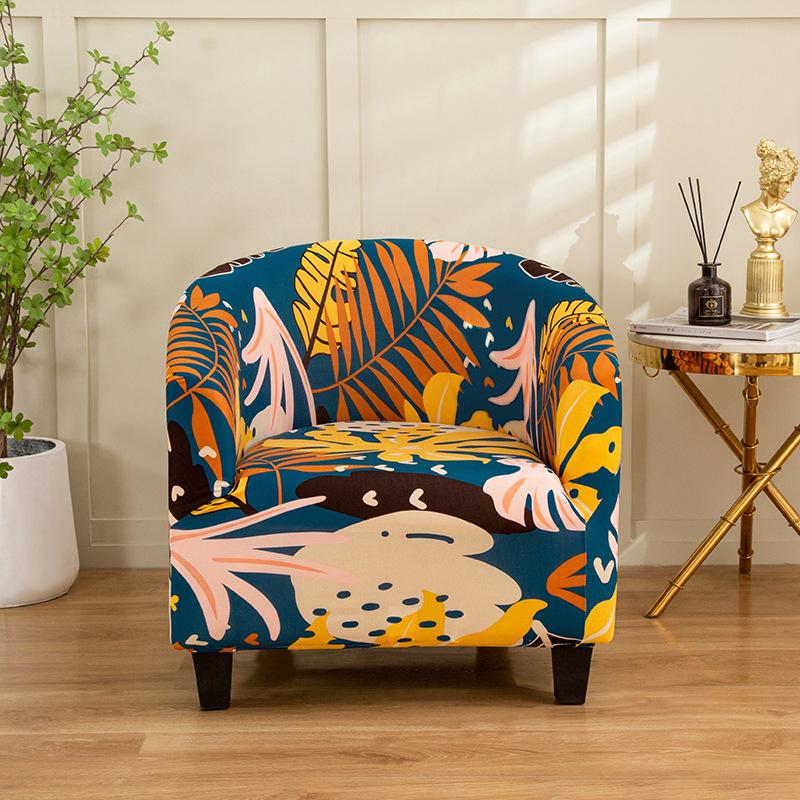 1pc Stretch Printed Club Armchair Cover Washable Tub Chair Slipcover Relax Single Chair Case for Coffee Bar Living Room Office