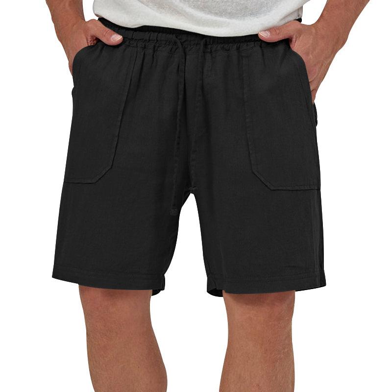 Men Linen Casual Shorts, Elastic Drawstring Waist Big Patch Pocket Loose Fit Lightweight Summer Beach Walking Shorts With Side Pockets Multiple Colors