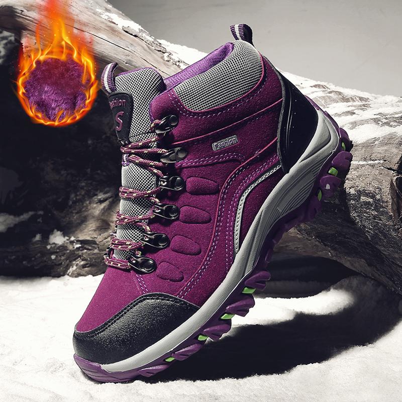 Men Winter Plush Ankle Boots Women Waterproof Plush Snow Boot Men Hiking Shoes Outdoor Sneakers Couple Climbing Trekking Boots