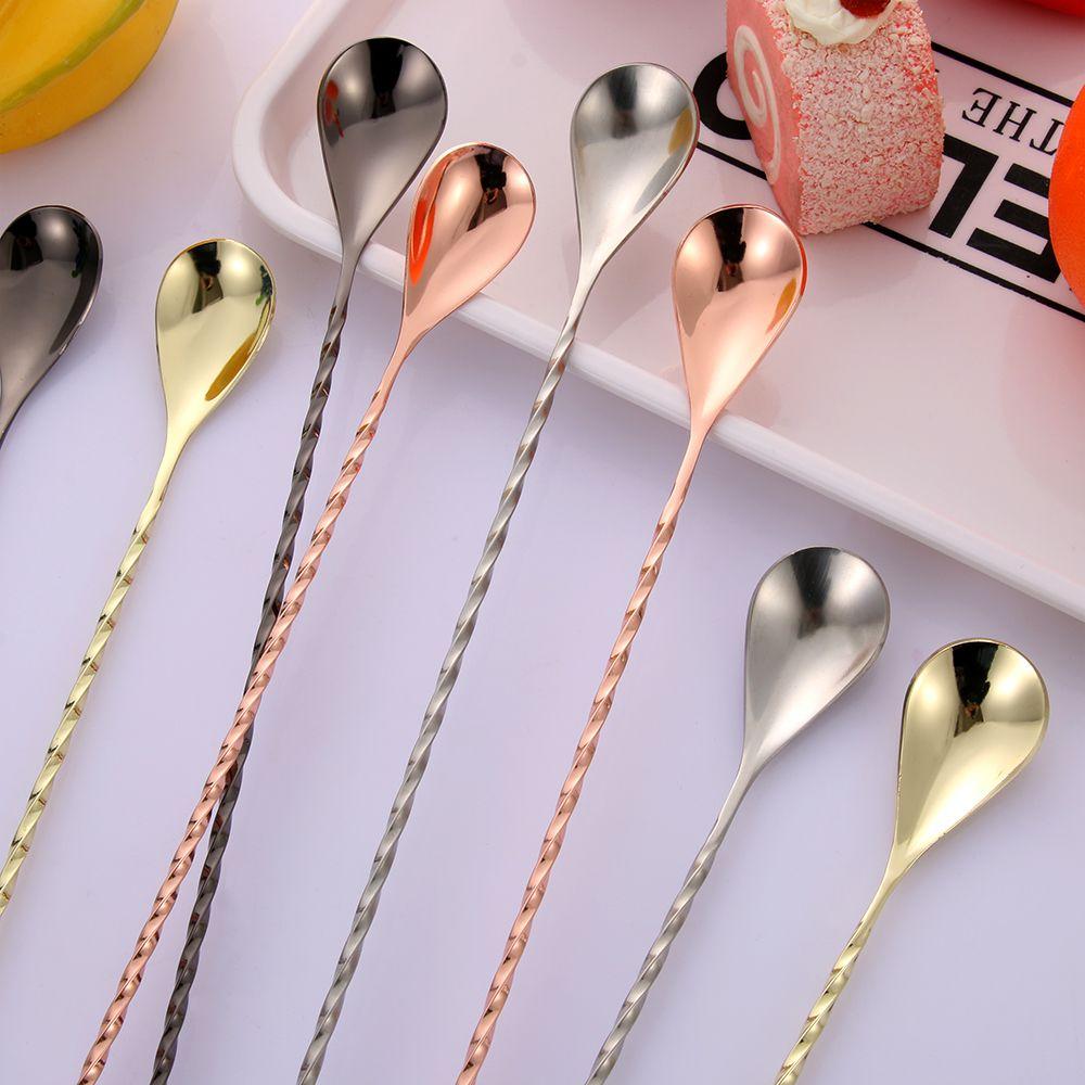 Stainless Steel Cocktail Spoon Long Handle Mixing Bar Spiral Teadrop Spoon Bartender Tools Kitchen Stir Spoon
